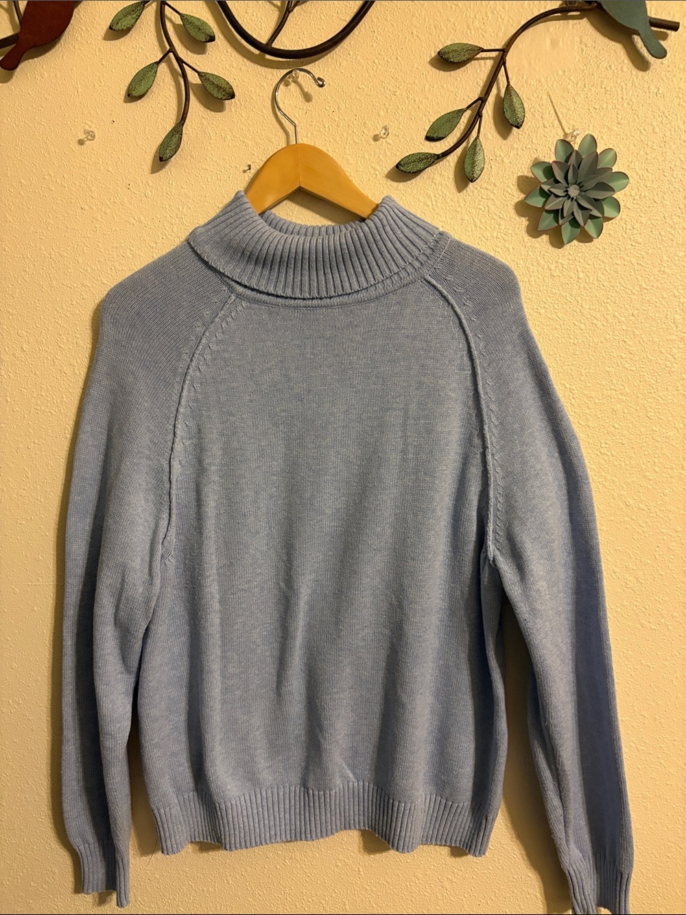 Women’s Light Blue Mock Turtleneck Ribbed Sweater